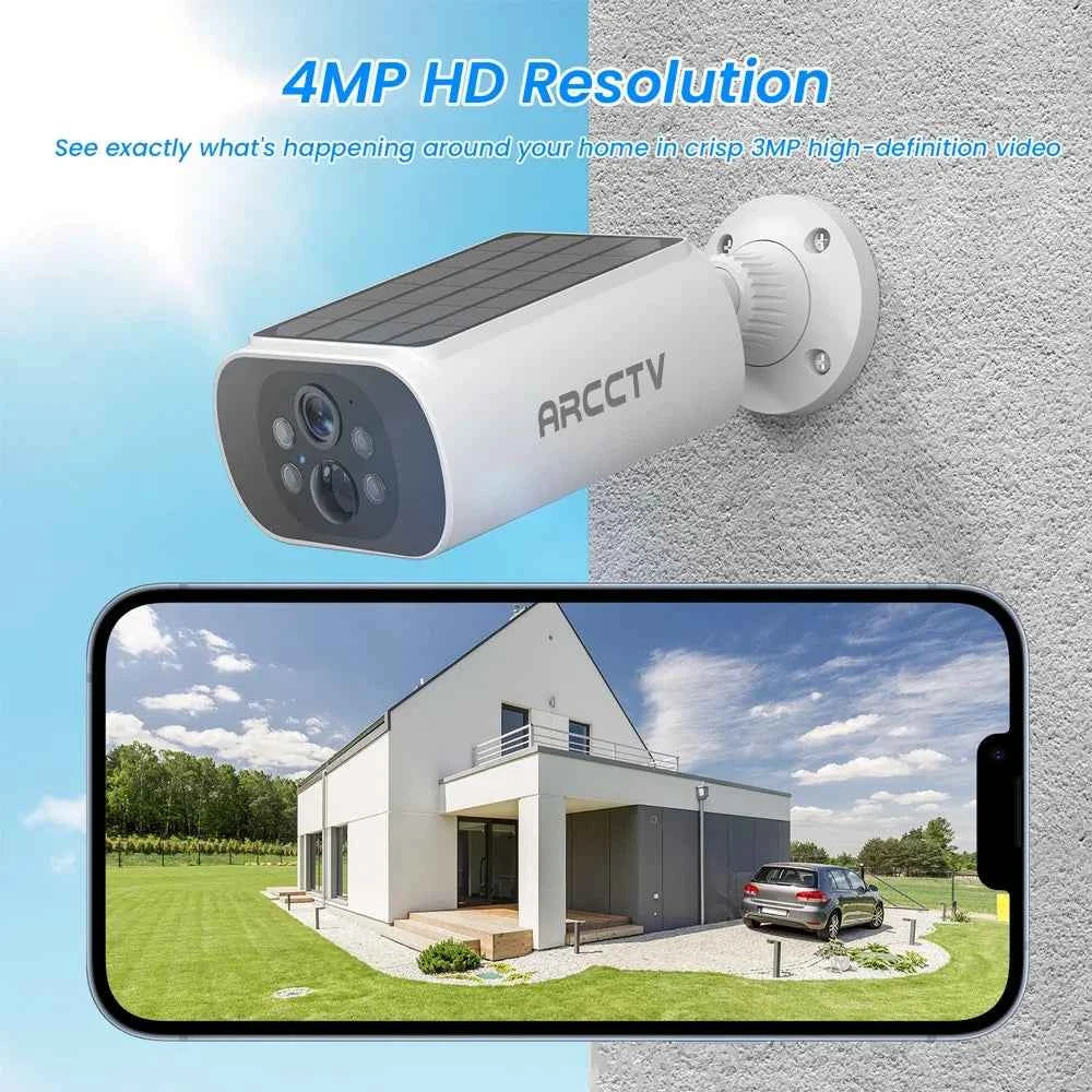 ARCCTV 4MP Solar Camera Outdoor Wireless Security Integrated Solar Wifi Camera Human Detection Color Night Vision Two Way Audio - Limetastore