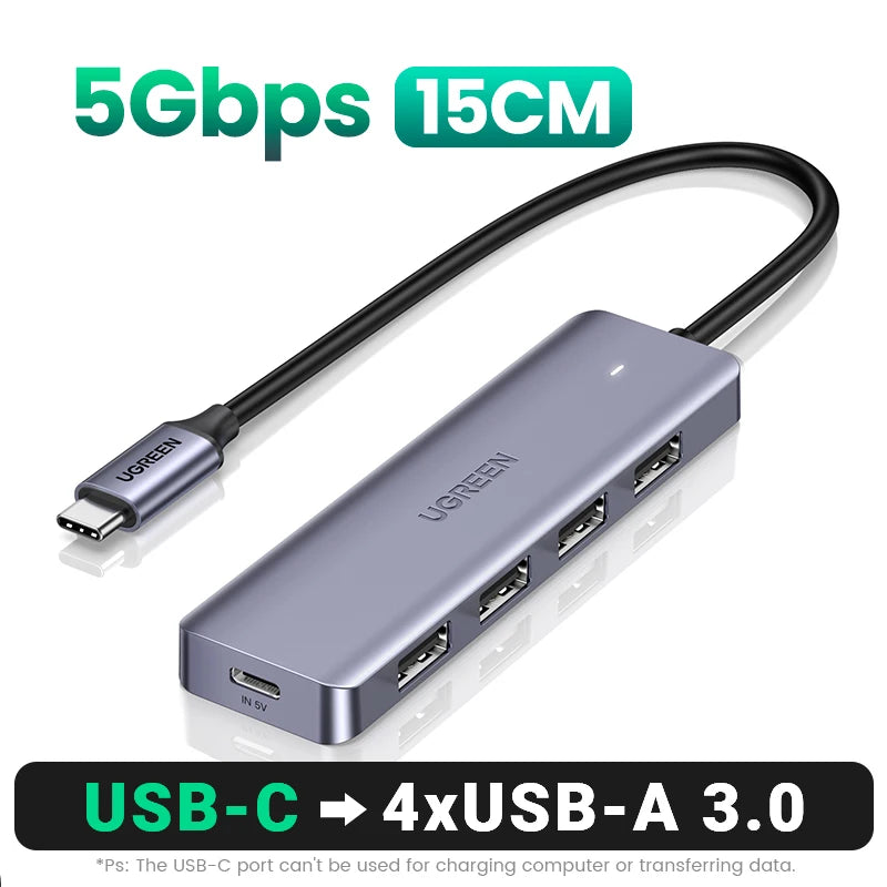 UGREEN USB‑C v USB 3.0 zvezdišče | 4-vratni visokohitrostni razdelilnik za MacBook, iPad in Samsung