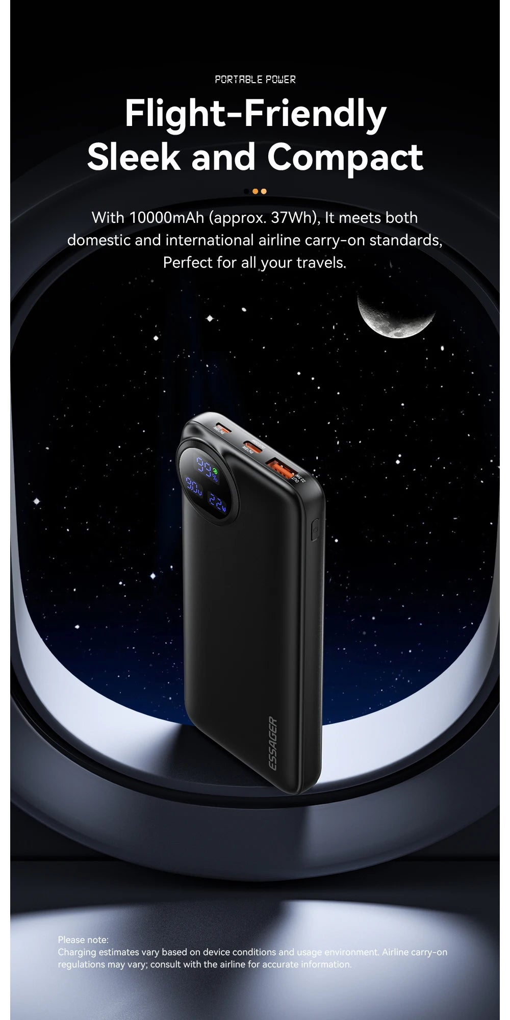 ESSAGER 22.5W prenosna baterija 20000 mAh z dvema vgrajenima kabloma