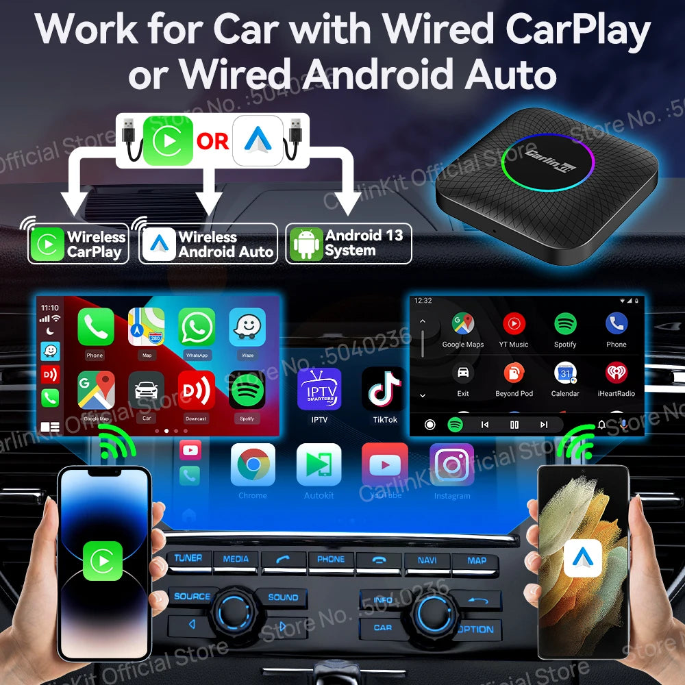 CarlinKit Tbox-Ultra Android 15 8+128GB Brezžični CarPlay AI Box