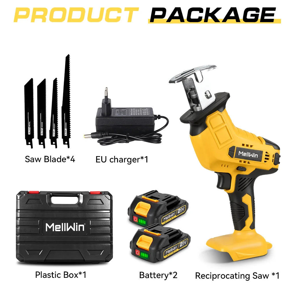 MELLWIN Cordless Electric Reciprocating Saw Multifunction Cut Saw Metal Wood PVC Pipe Cutting Tool For Makita 18VBattery Pin - Limetastore