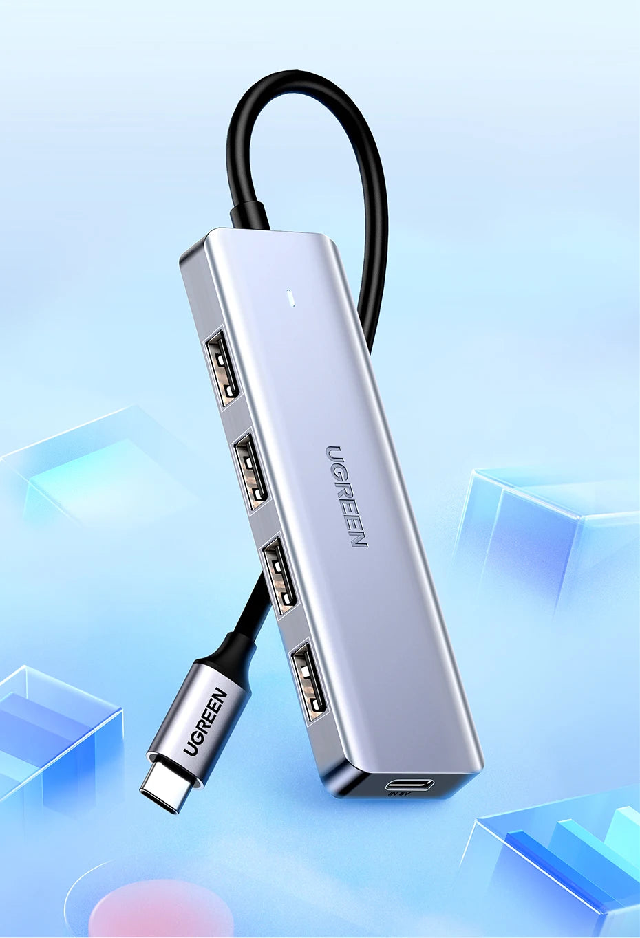 UGREEN USB‑C v USB 3.0 zvezdišče | 4-vratni visokohitrostni razdelilnik za MacBook, iPad in Samsung