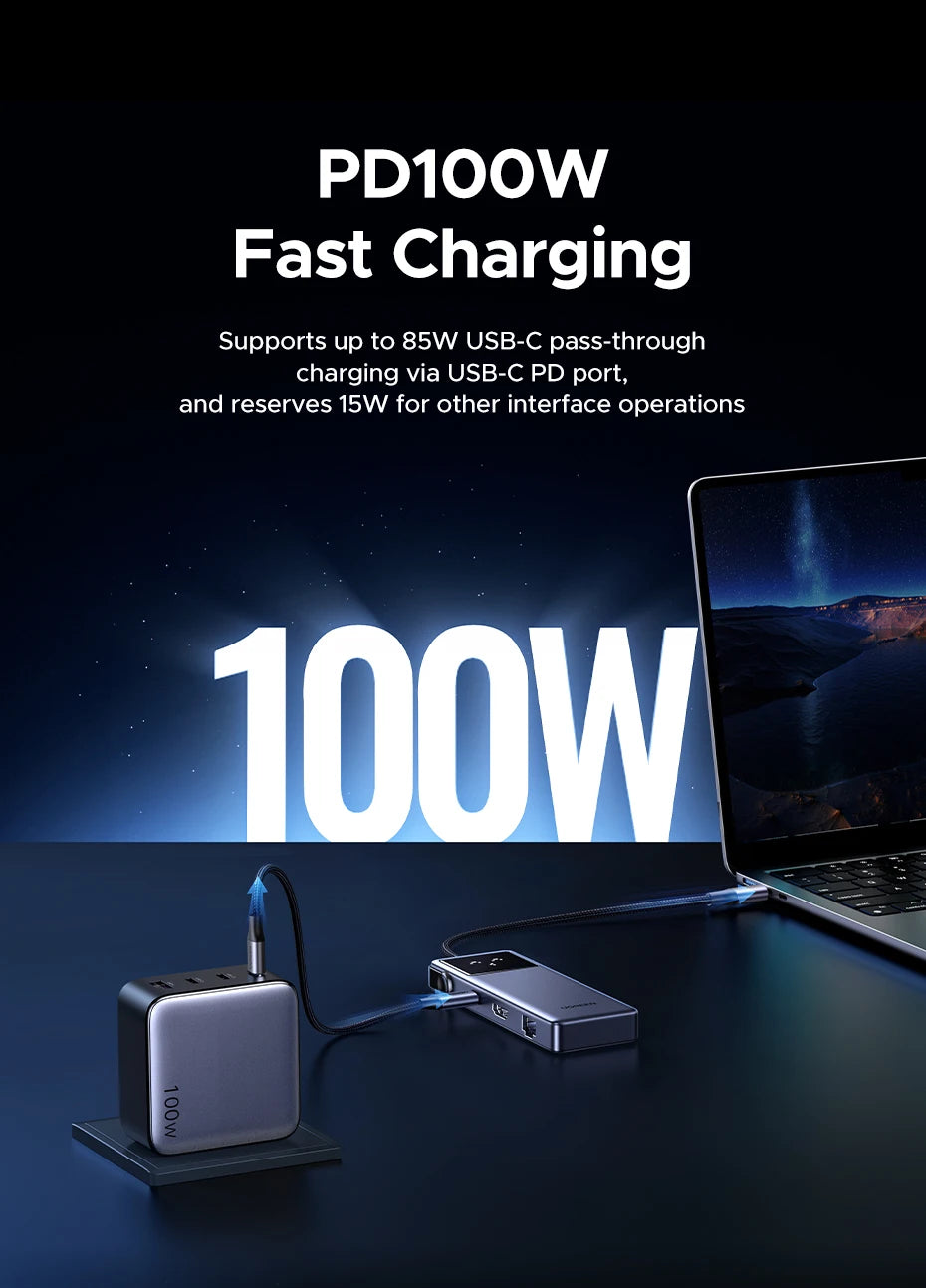 UGREEN Uno USB-C Hub | HDMI 4K60Hz / 2K120Hz, RJ45 1000 Mbps, PD100W, razdelilnik USB 3.0 za MacBook in prenosnike