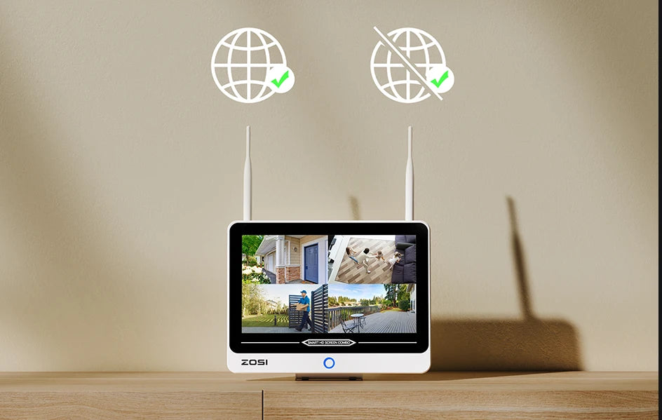 Varnostni kamerov sistem ZOSI 2K Wi-Fi 6 8-kanalni – 12'' LCD-zaslon, 3MP notranje/zunanje vtične WiFi kamere