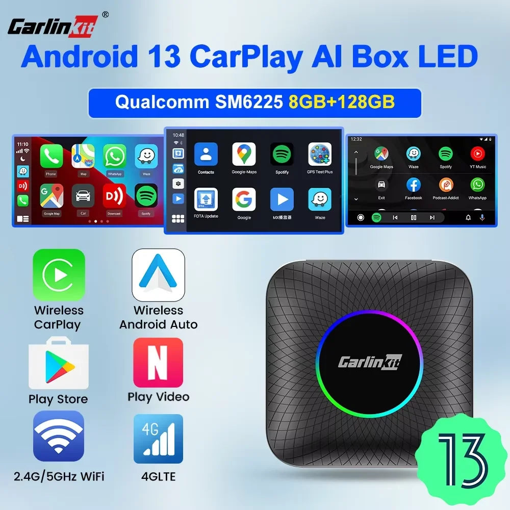 CarlinKit Android 13 SM6225 8-jedrni brezžični CarPlay AI Box