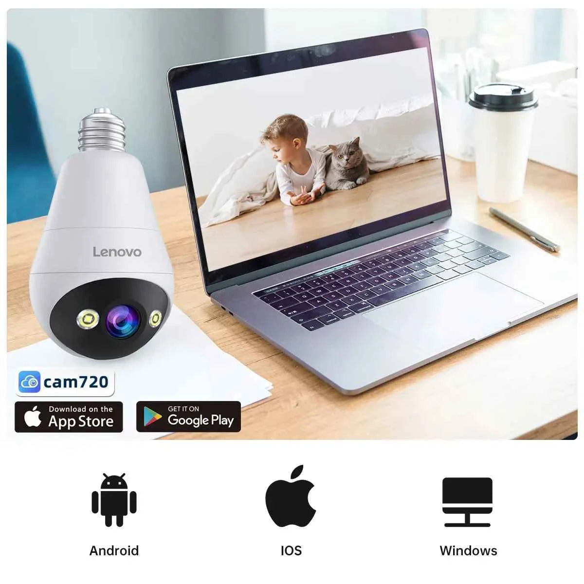 Lenovo 2K E27 Bulb WiFi Camera Home Indoor Video Surveillance Camera Color Night AI Tracking Security PTZ IP Camera Baby Monitor - Limetastore