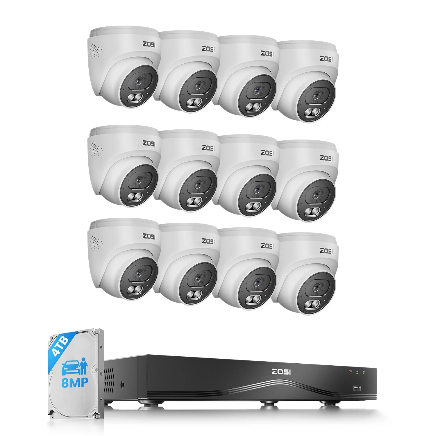 ZOSI 4K 16-kanalni varnostni sistem s kamerami PoE – 8MP notranje/zunanje IP kamere s 16-portnim 32-kanalnim NVR-jem