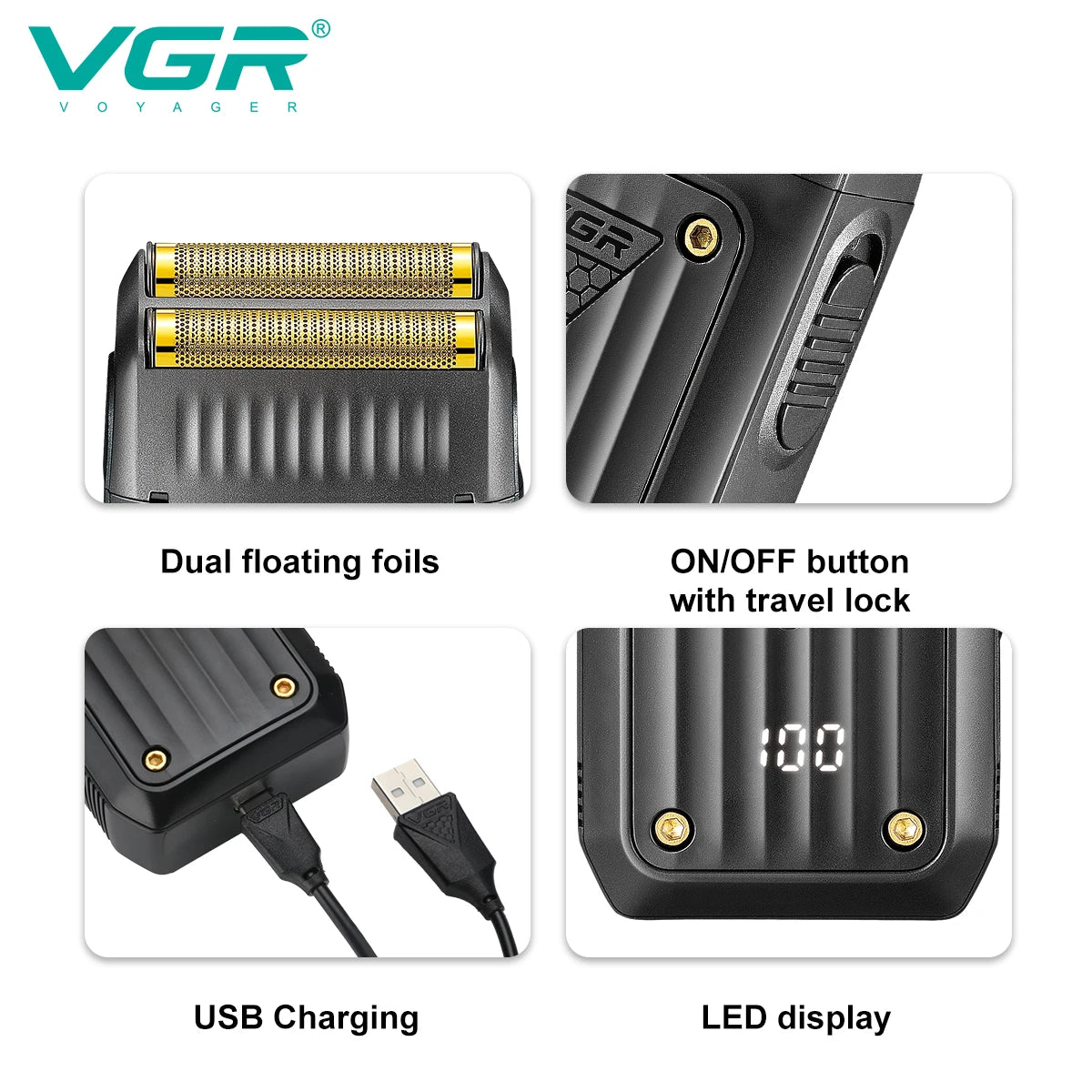 VGR V-363 profesionalni brivnik z mrežico 8000 vrt./min 80 min USB-C