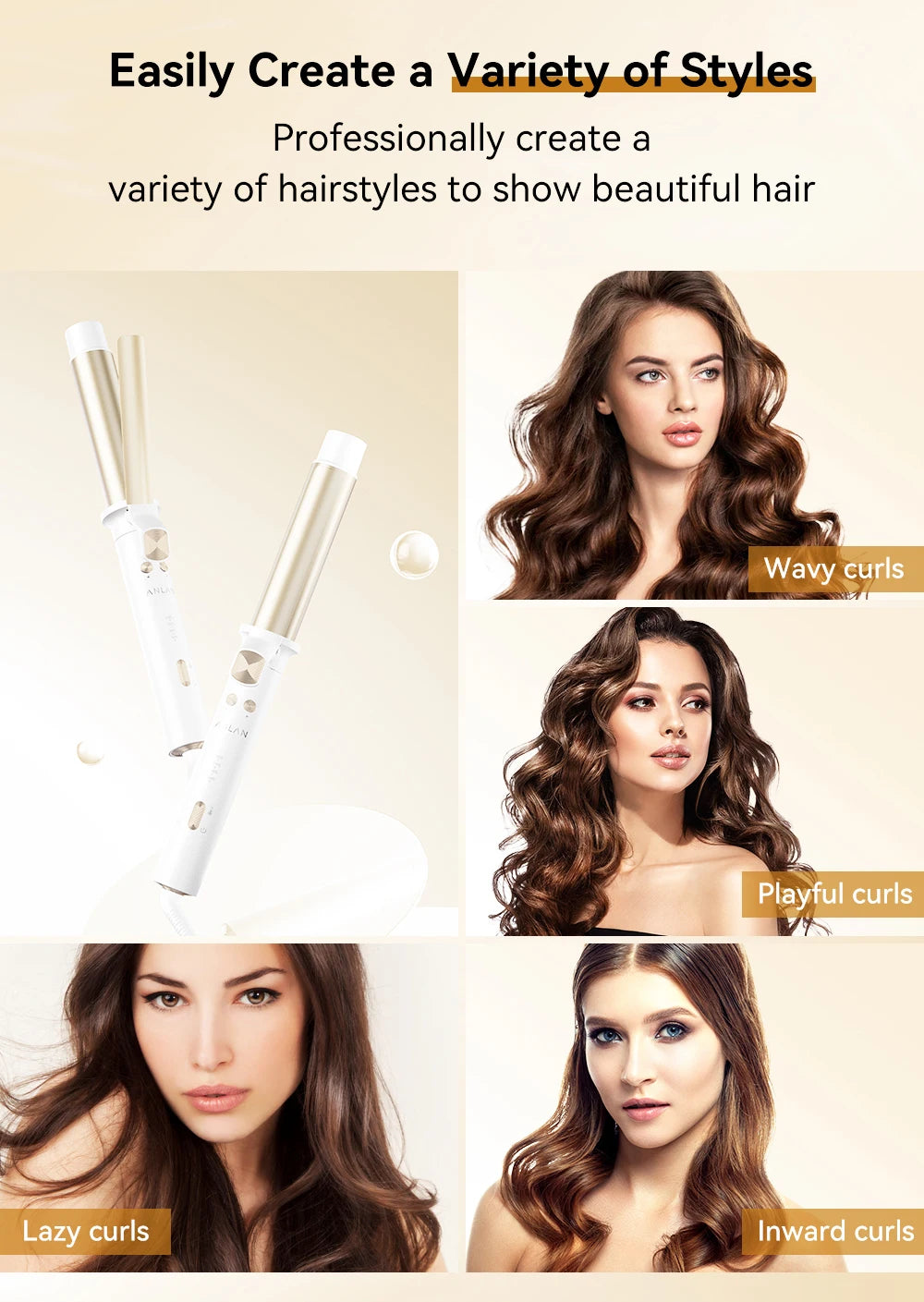 ANLAN Automatic Curling Iron | 30s Heat, Smart Temp, Ceramic Curls