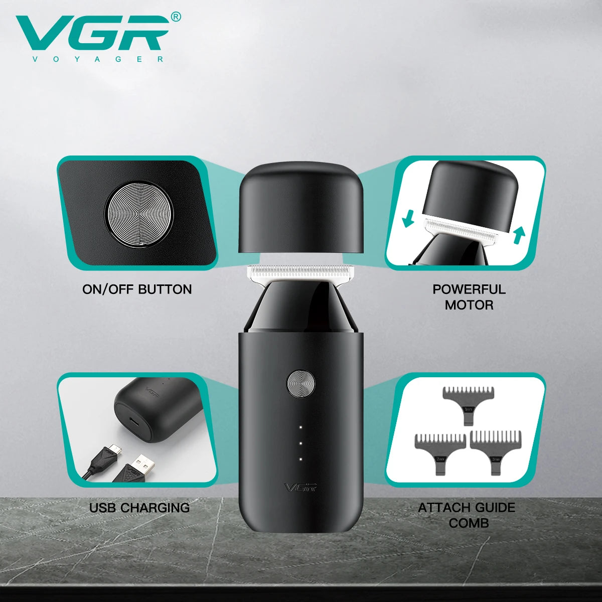 VGR V-932 Mini Pocket Hair Trimmer 0.5-3mm Zero-Cut 120-Min