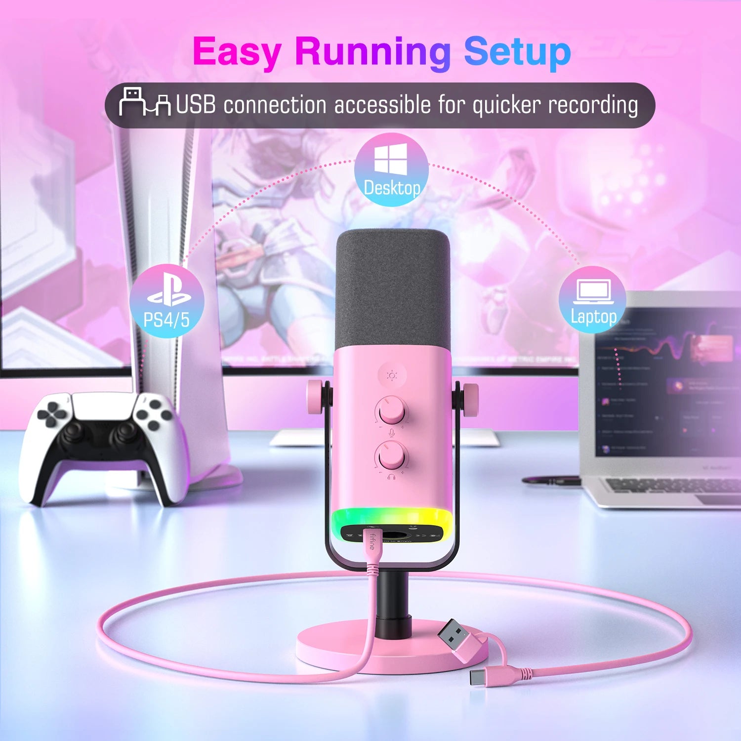 FIFINE AmpliGame AM8P USB/XLR Dynamic Microphone | RGB Control & Mute - Limetastore