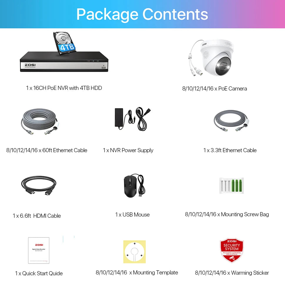ZOSI 16CH 4K PoE Security Camera System – 8MP AI Detection IP Cameras | Waterproof 5MP/8MP