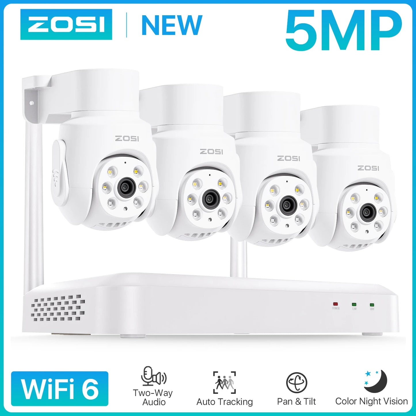Varnostni kameri sistem ZOSI 3K Wi-Fi 6 – 8-kanalni 4K WiFi NVR s 5MP Pan-Tilt kamerami s samodejnim sledenjem