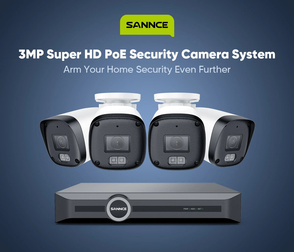 SANNCE 3MP/5MP PoE CCTV sistem | 8-kanalni H.265 NVR, zvok, ONVIF, nočni vid