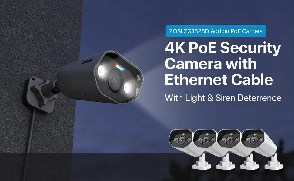 ZOSI 4K 8MP/5MP Add‑On PoE IP Camera – Ultra HD Security Cam for ZOSI 8CH & 16CH PoE