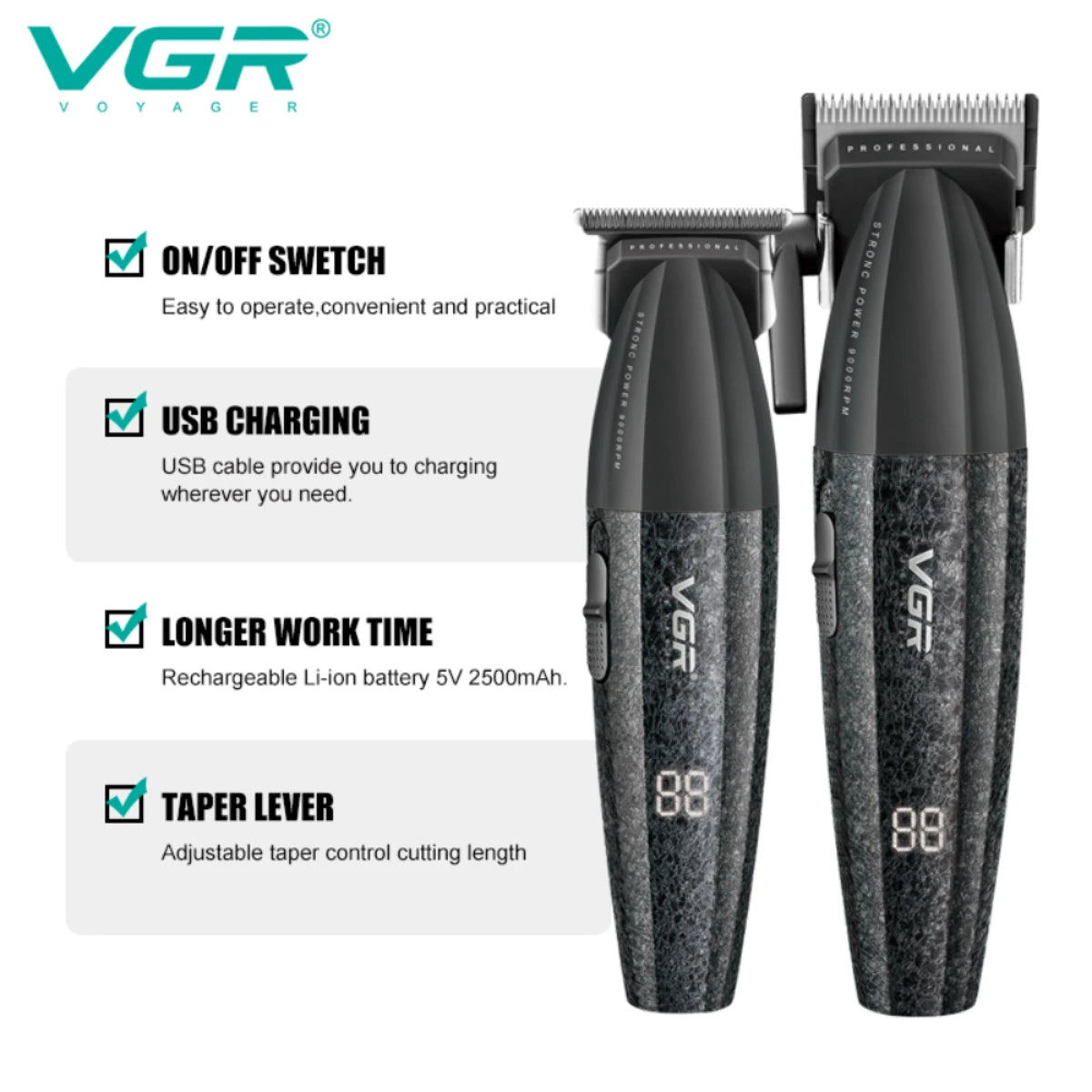 VGR V-640S4 5-in-1 Hair Clipper Kit – 9000 RPM, 180-Min Runtime, Titanium Blade