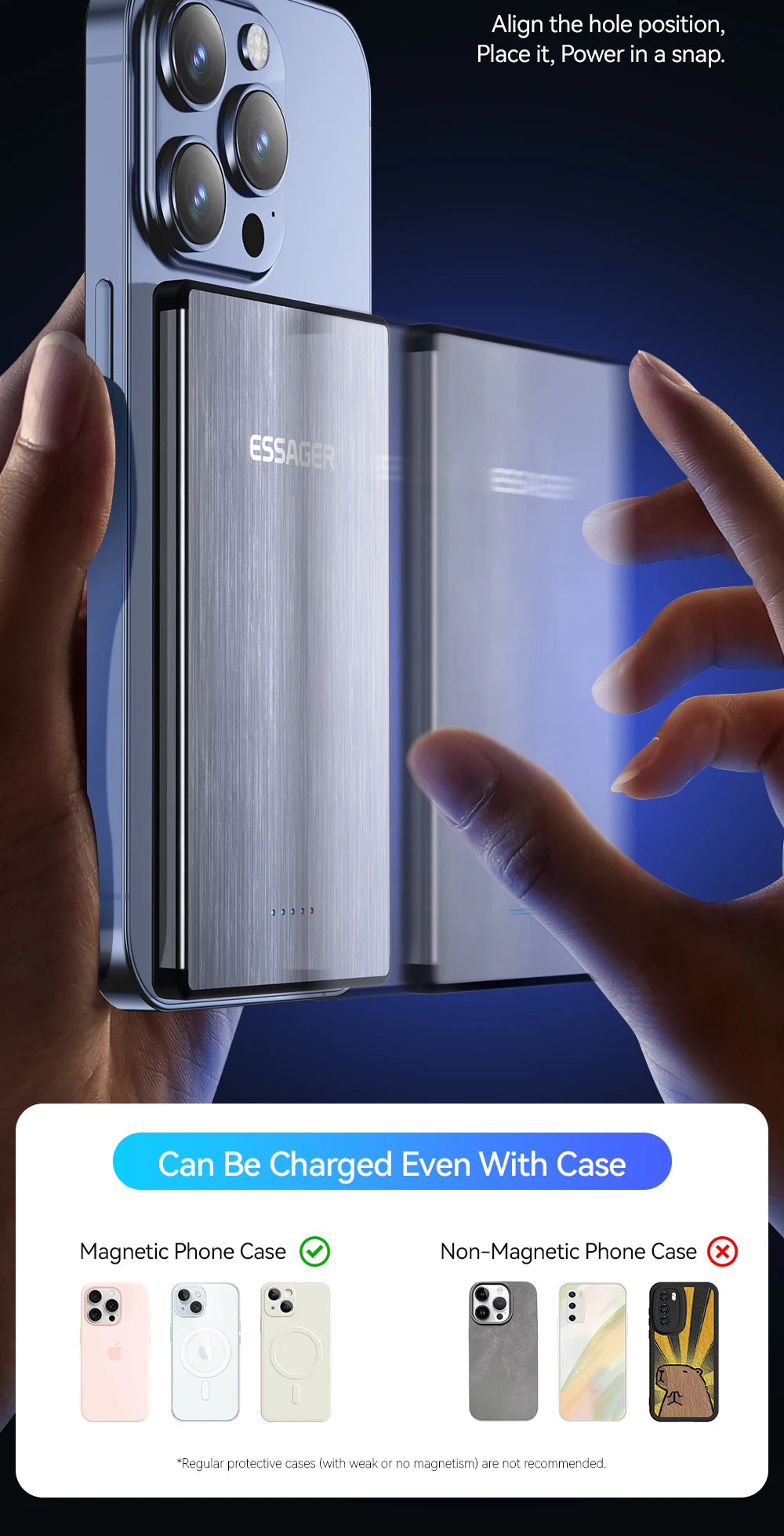 ESSAGER 20W magnetni brezžični polnilnik, 5000 mAh, tanek, MagSafe