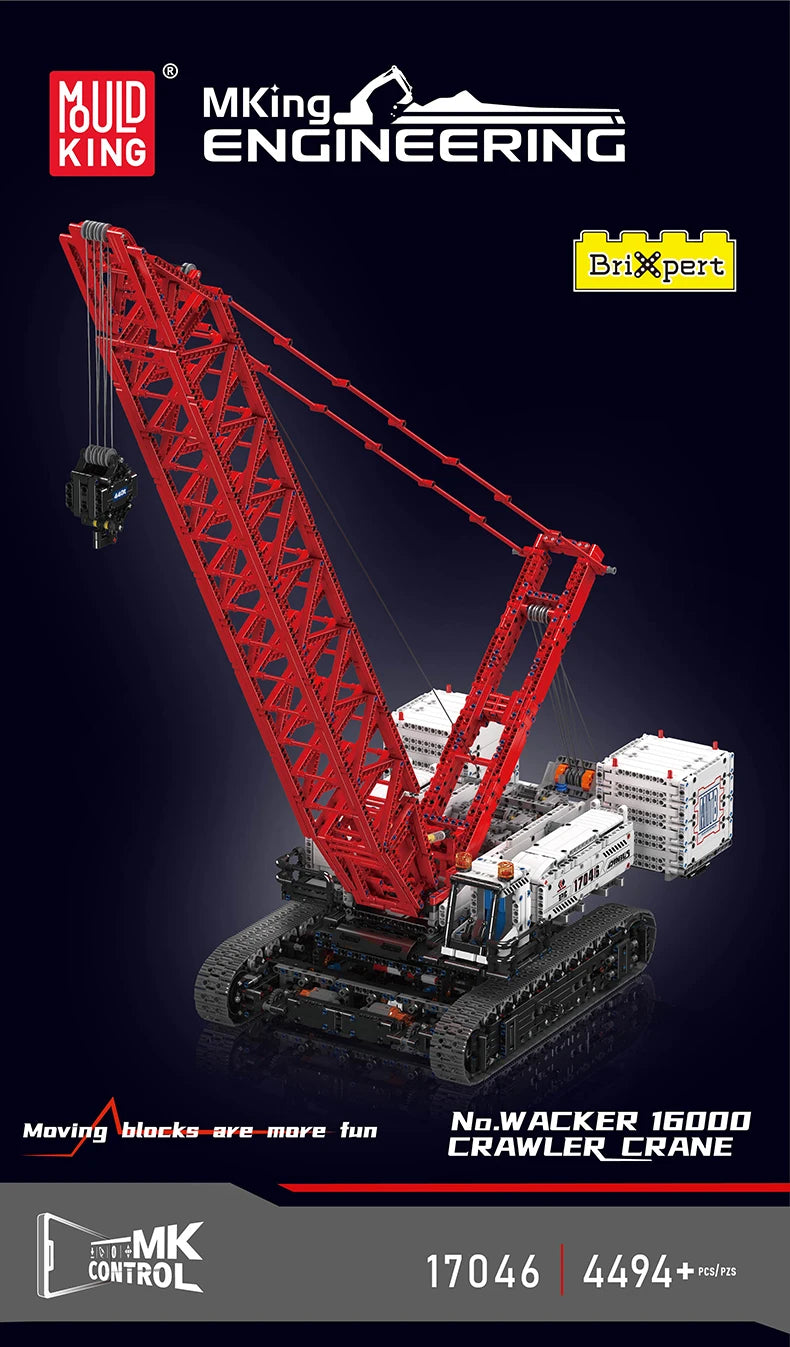 Mould King 17046 RC Wacker 16000 Crawler Crane – Motorized Technical Engineering Crane Building Block Set for Kids & Collectors - Limetastore