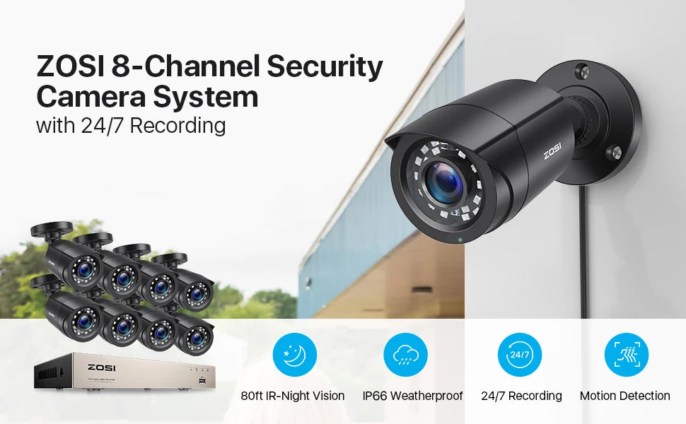 ZOSI 8-kanalni 5MP Lite CCTV varnostni sistem – H.265+ HD-TVI DVR komplet z 8 zunanjimi 1080p kamerami za nočno gledanje