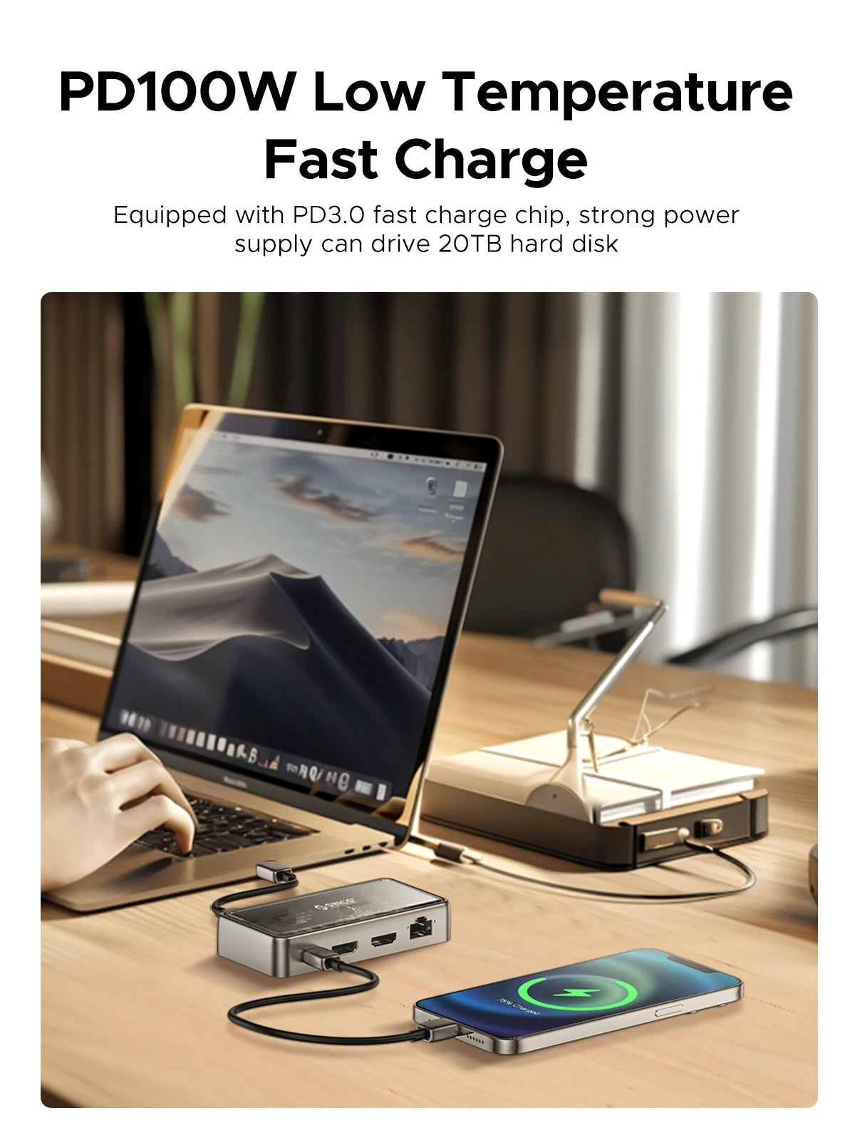 ORICO kovinska priklopna postaja USB-C 10Gbps s HDMI 4K60Hz in vrati USB 3.0