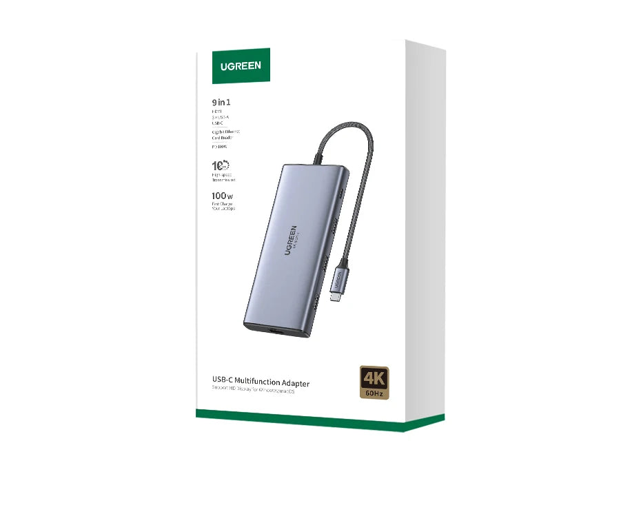 UGREEN 9-v-1 USB-C Hub s 4K60Hz HDMI, 10Gbps USB-vrati, gigabitnim Ethernetom, PD100W