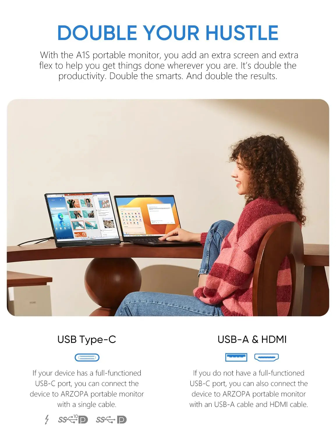 ARZOPA A1S 14" prenosni monitor | 1080P FHD, IPS, USB‑C in HDMI, izjemno tanek potovalni zaslon