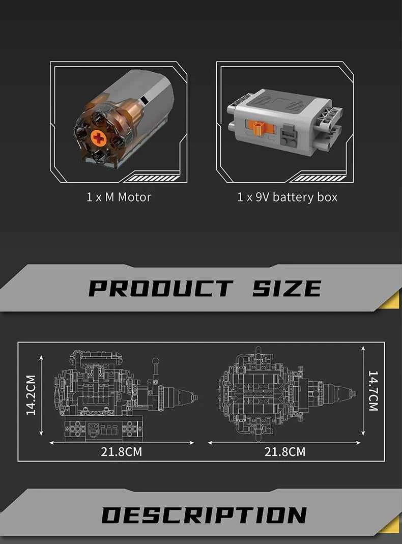 Mould King 10204 Motorized FE Sports Car V8 Engine Building Set - Limetastore