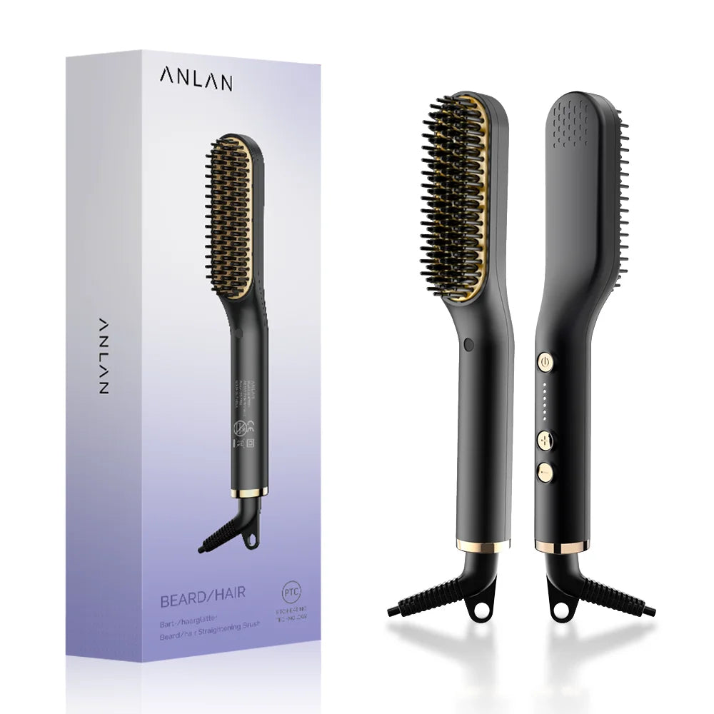 ANLAN Beard Hair Straightening Brush Hot Heated Comb for Men - Multifunctional Ceramic Straightener and Quick Hair Styler - Limetastore