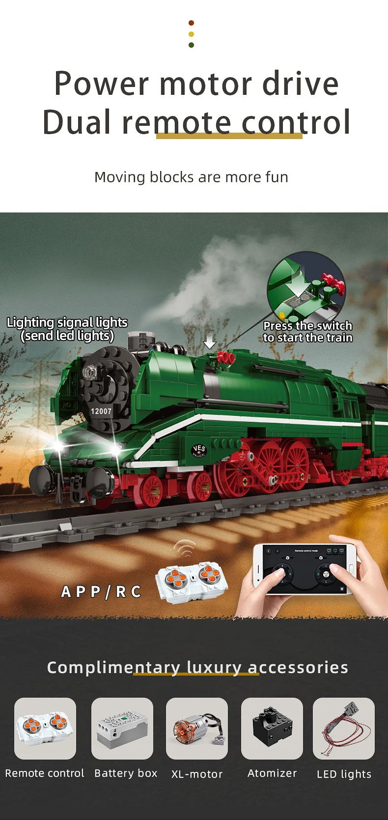 Mould King 12007 Remote Control BR18 201 German Express Train | Motorized Steam Locomotive Building Set - Limetastore