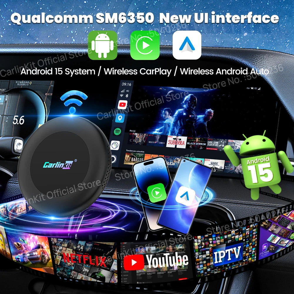 Brezžični CarPlay AI Box CarlinKit Android 15 SM6350 8+128 GB