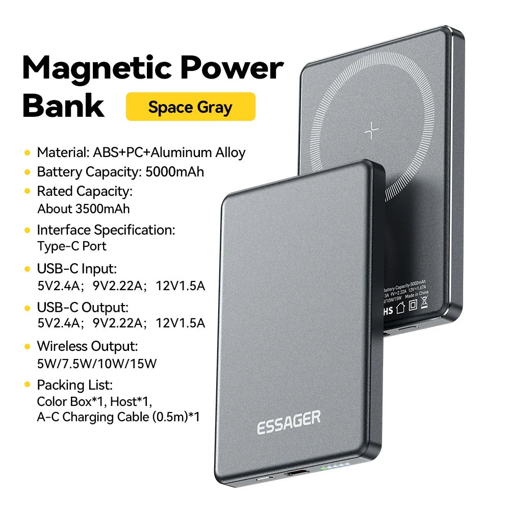 ESSAGER tanek magnetni brezžični Power Bank 20W 5000mAh MagSafe