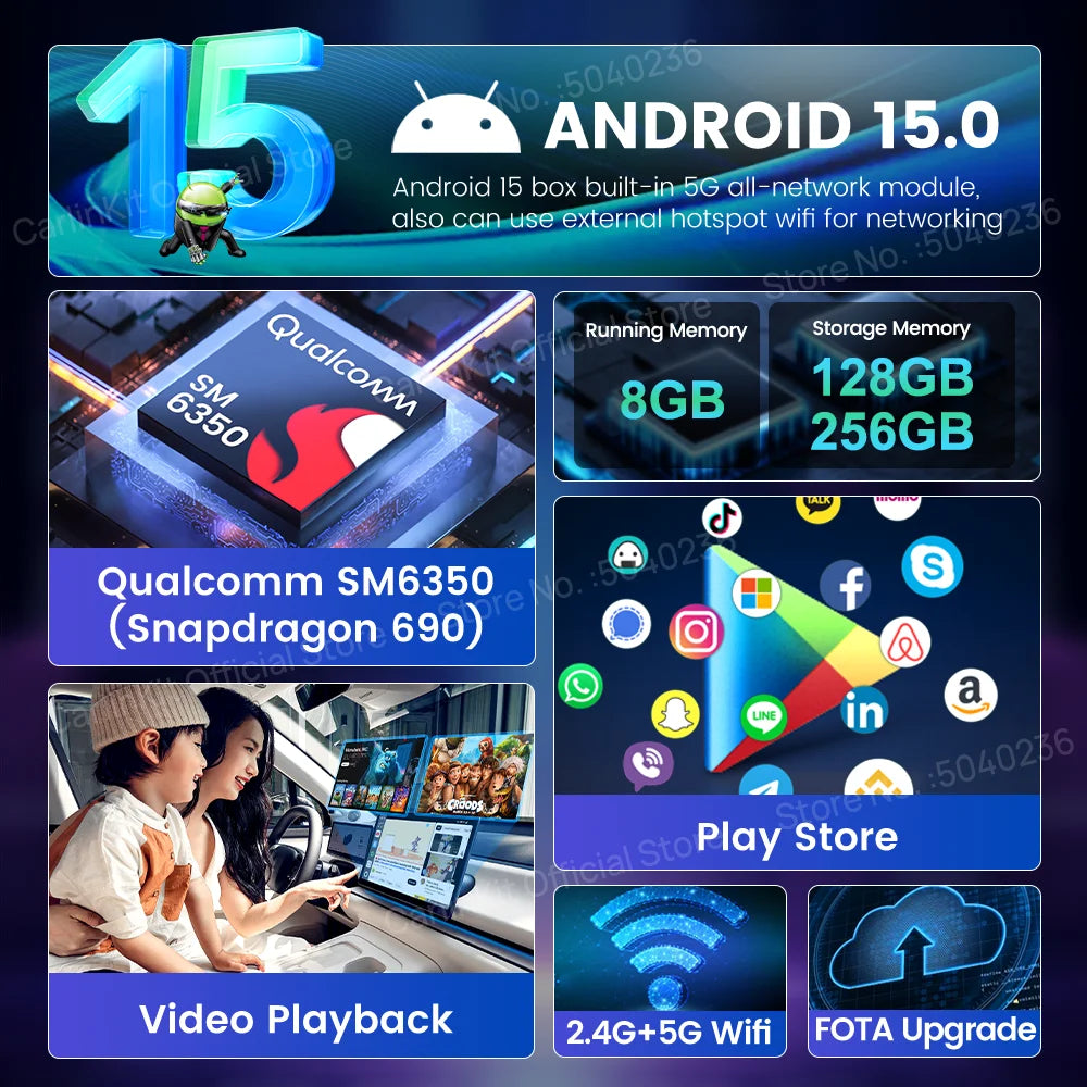 CarlinKit Tbox-Ultra Android 15 8+128GB Brezžični CarPlay AI Box