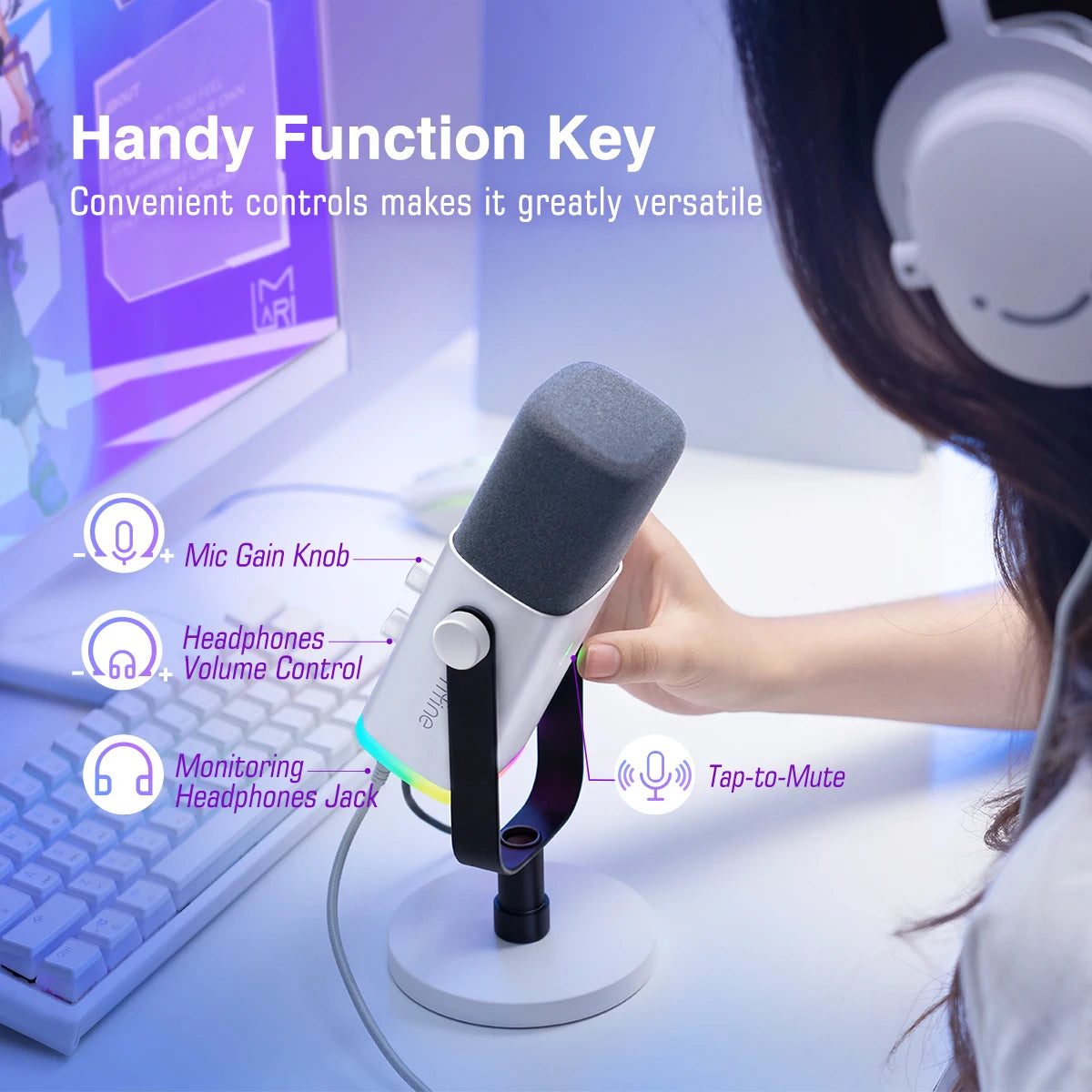 FIFINE AmpliGame AM8W White USB/XLR Dynamic Mic | RGB Gaming & Streaming - Limetastore
