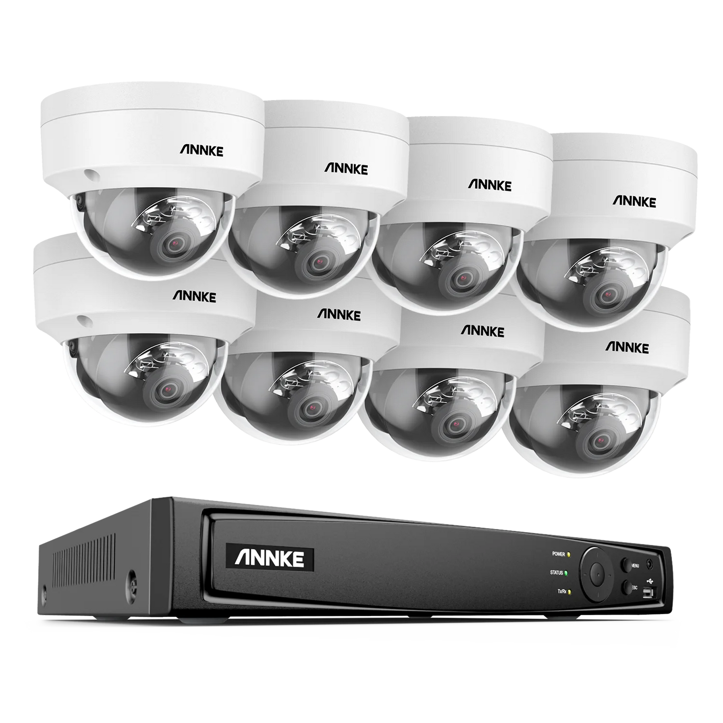 ANNKE 4K 8MP PoE CCTV sistem | 8-kanalni H.265+ NVR, 4× 8MP kamere, podpora za 128 GB TF kartico