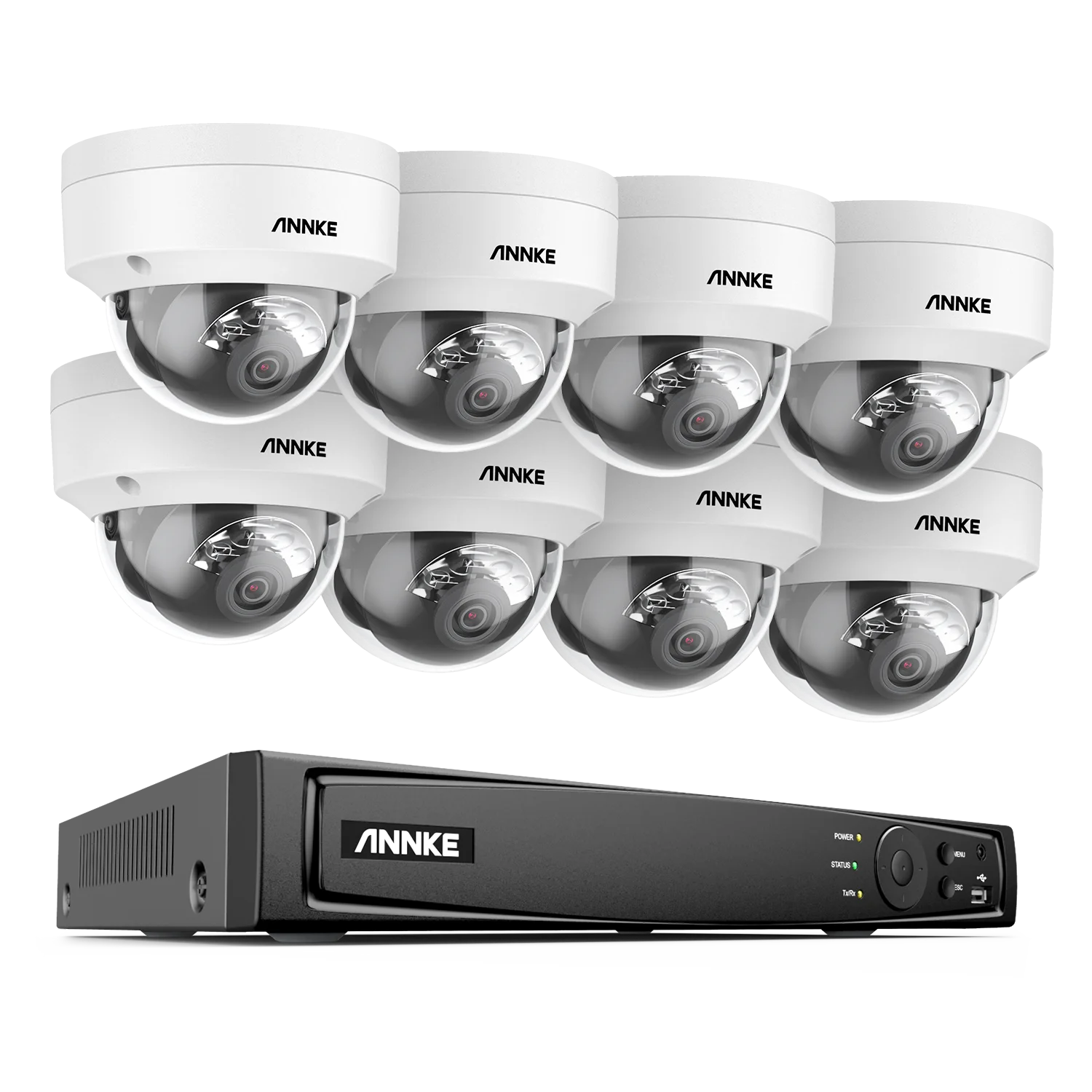 ANNKE 4K 8MP PoE CCTV sistem | 8-kanalni H.265+ NVR, 4× 8MP kamere, podpora za 128 GB TF kartico