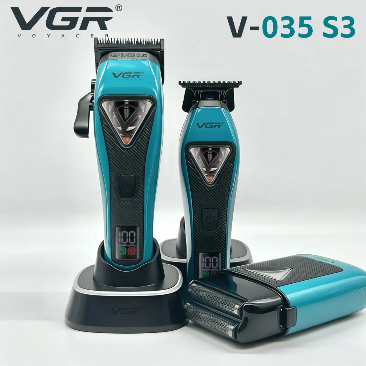 VGR V-035 S3 3-v-1 prirezovalnik, brivnik in strižnik – 10.000 RPM, USB-C