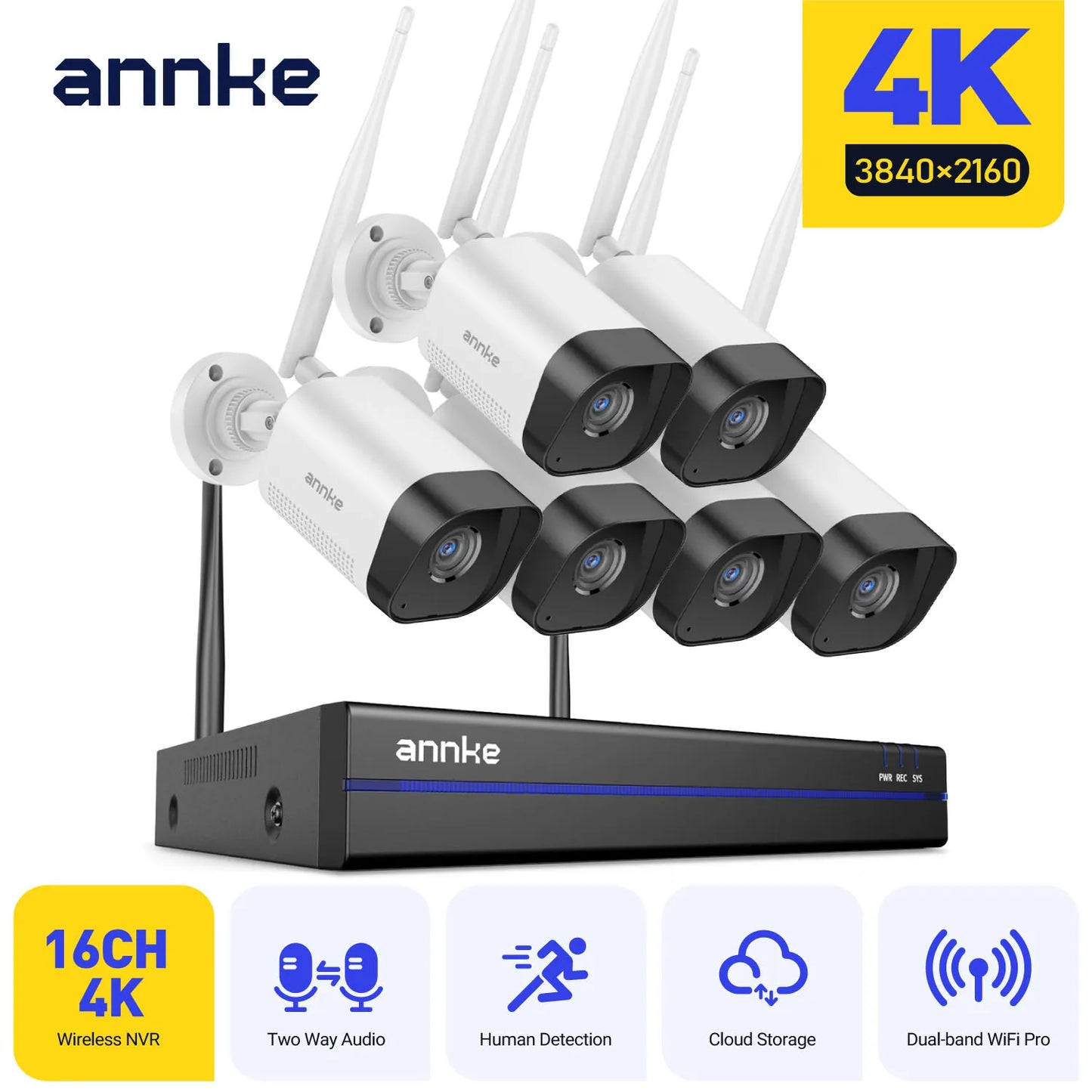 Brezžični sistem videonadzora ANNKE 8MP | 16-kanalni snemalnik NVR, 4K WiFi kamere, dvosmerni zvok