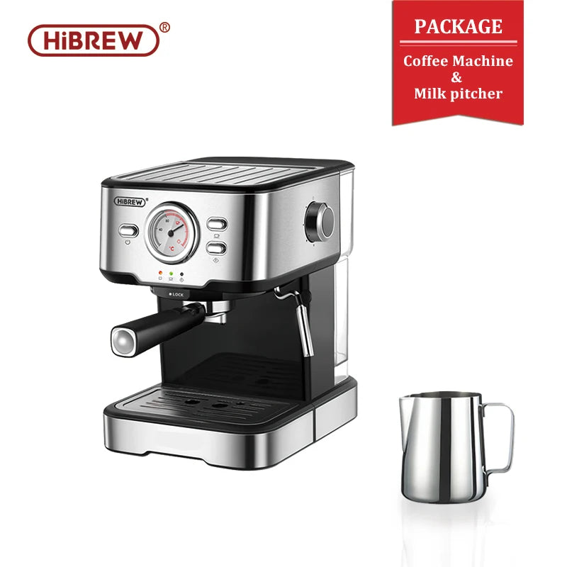 HiBREW H5 – Polavtomatski espresso kavni aparat s tlakom 20 barov | Kavni aparat iz nerjavečega jekla s prikazovalnikom temperature