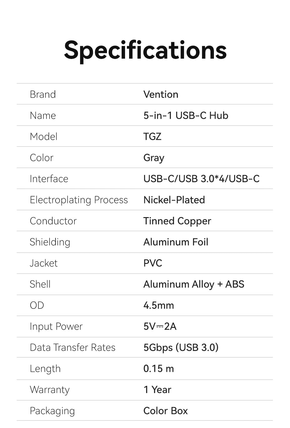 Vention USB-C v USB-A zvezdišče s 4 priključki | Visokohitrostni razdelilnik USB 3.0 za MacBook in prenosnike