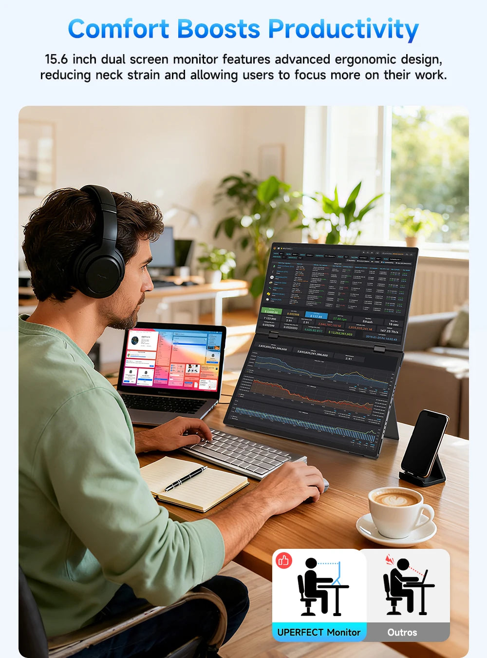 EVICIV 15.6" Dual Portable Monitor 1080P FHD With 360° Flip External Computer Display For PC Laptop Mac Phone Xbox PS4/5 Switch - Limetastore
