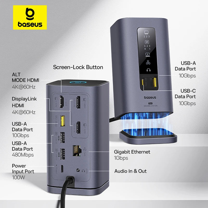 Baseus 11‑in‑1 USB‑C HUB for Mac M3/M2/M1 | HDMI 4K@60Hz, MST Triple Display, PD100W Docking Station