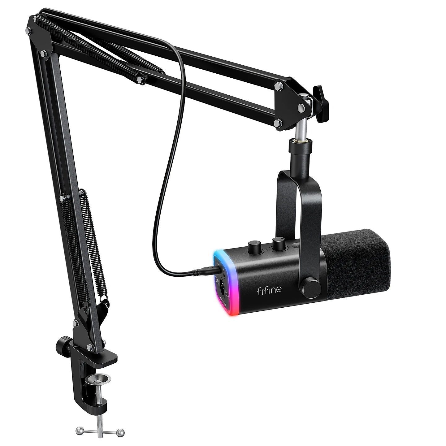 FIFINE AmpliGame AM8T USB/XLR Dynamic Mic Kit with Boom Arm & RGB - Limetastore