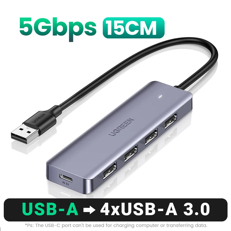 UGREEN USB‑C v USB 3.0 zvezdišče | 4-vratni visokohitrostni razdelilnik za MacBook, iPad in Samsung