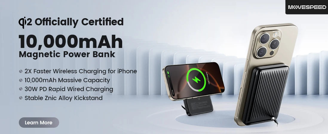 MOVESPEED K10 Power Bank 10000mAh Dual USB A Ports Fast Charging External Large Battery for iPhone 15Pro Samsung S23 Xiaomi 14