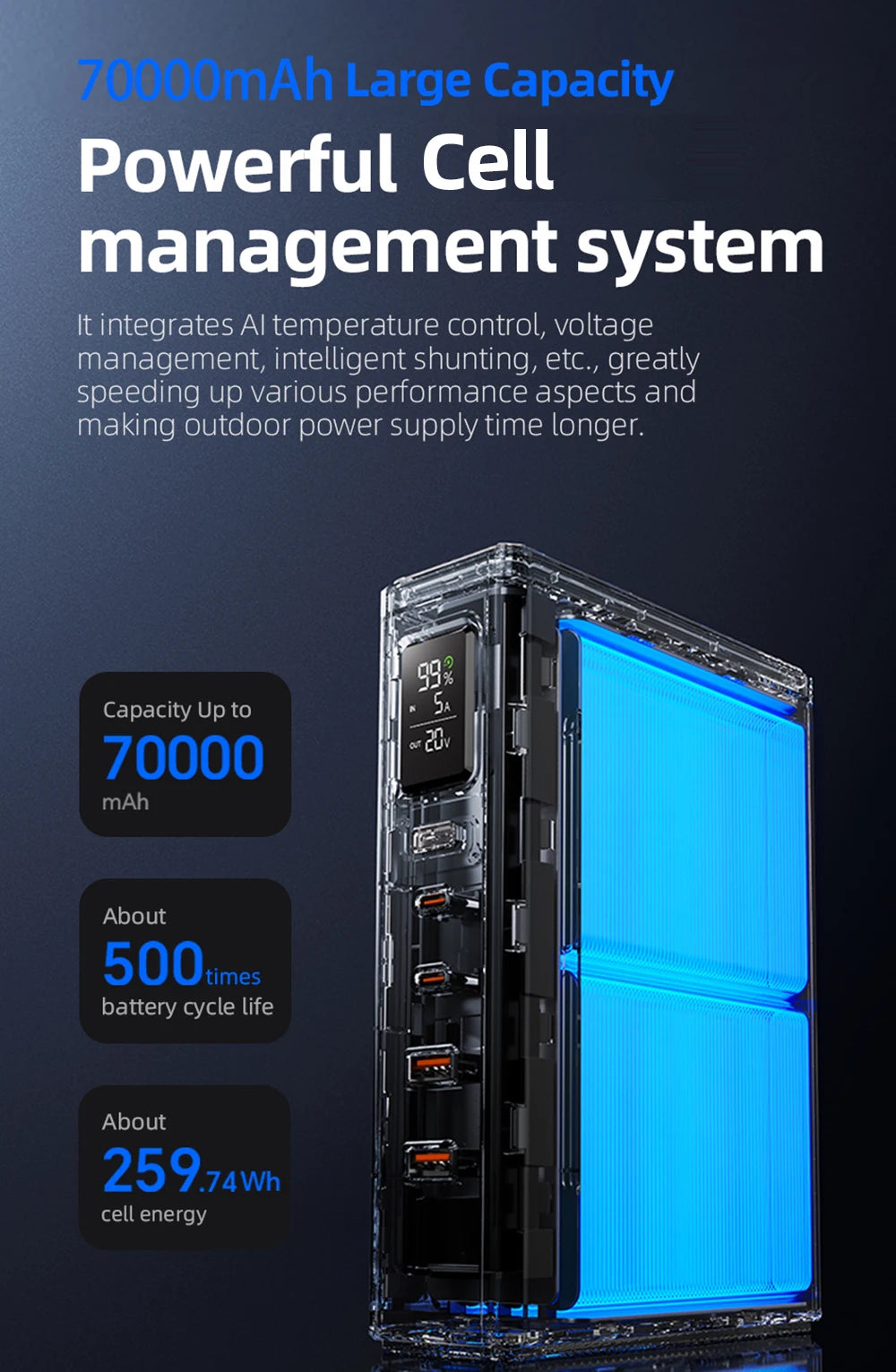 MOVESPEED 140W Power Bank 70000mAh PD3.1 Power Station za kampiranje