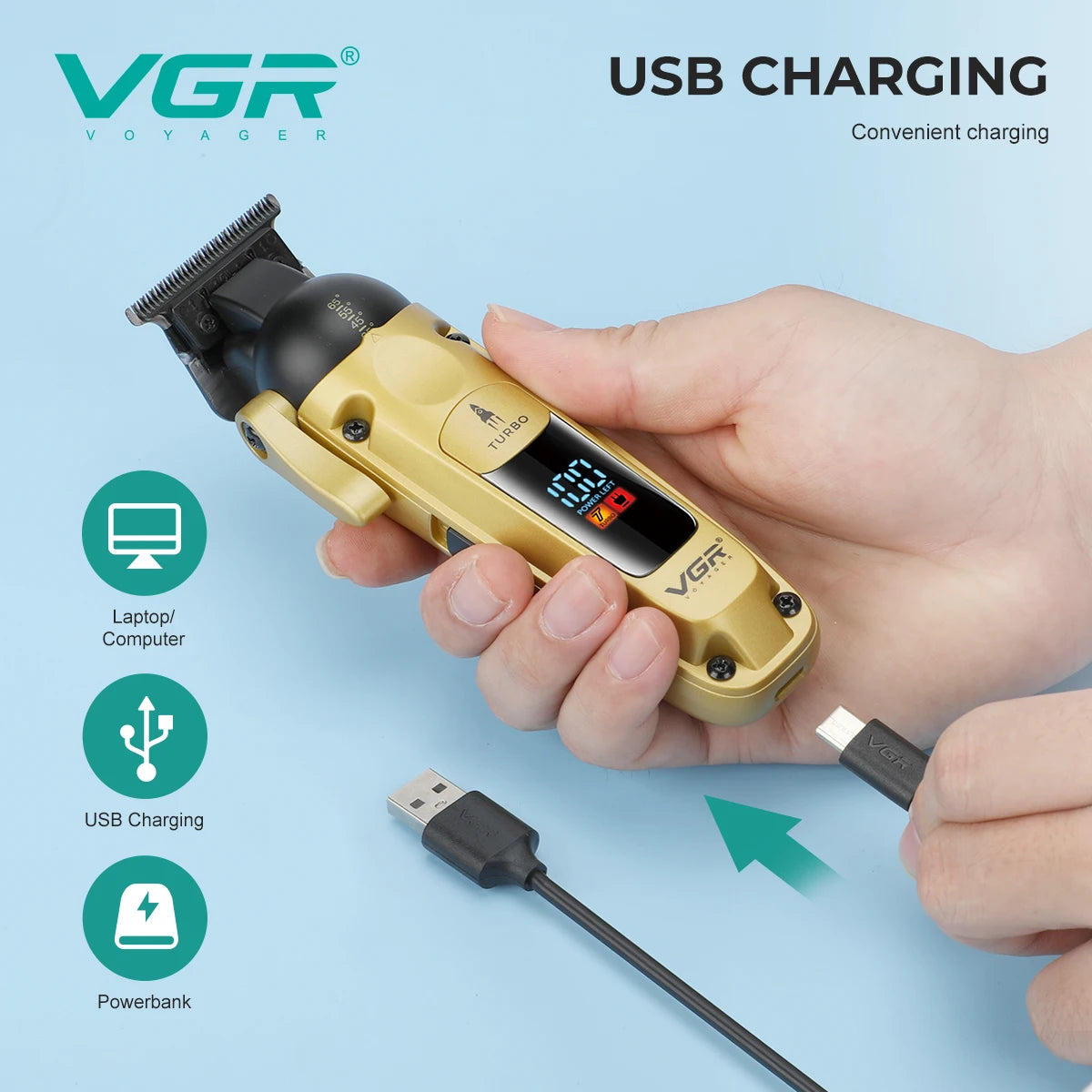 VGR V-274 Professional Hair Trimmer – Turbo Mode, 140-Min Runtime, 9 Angles
