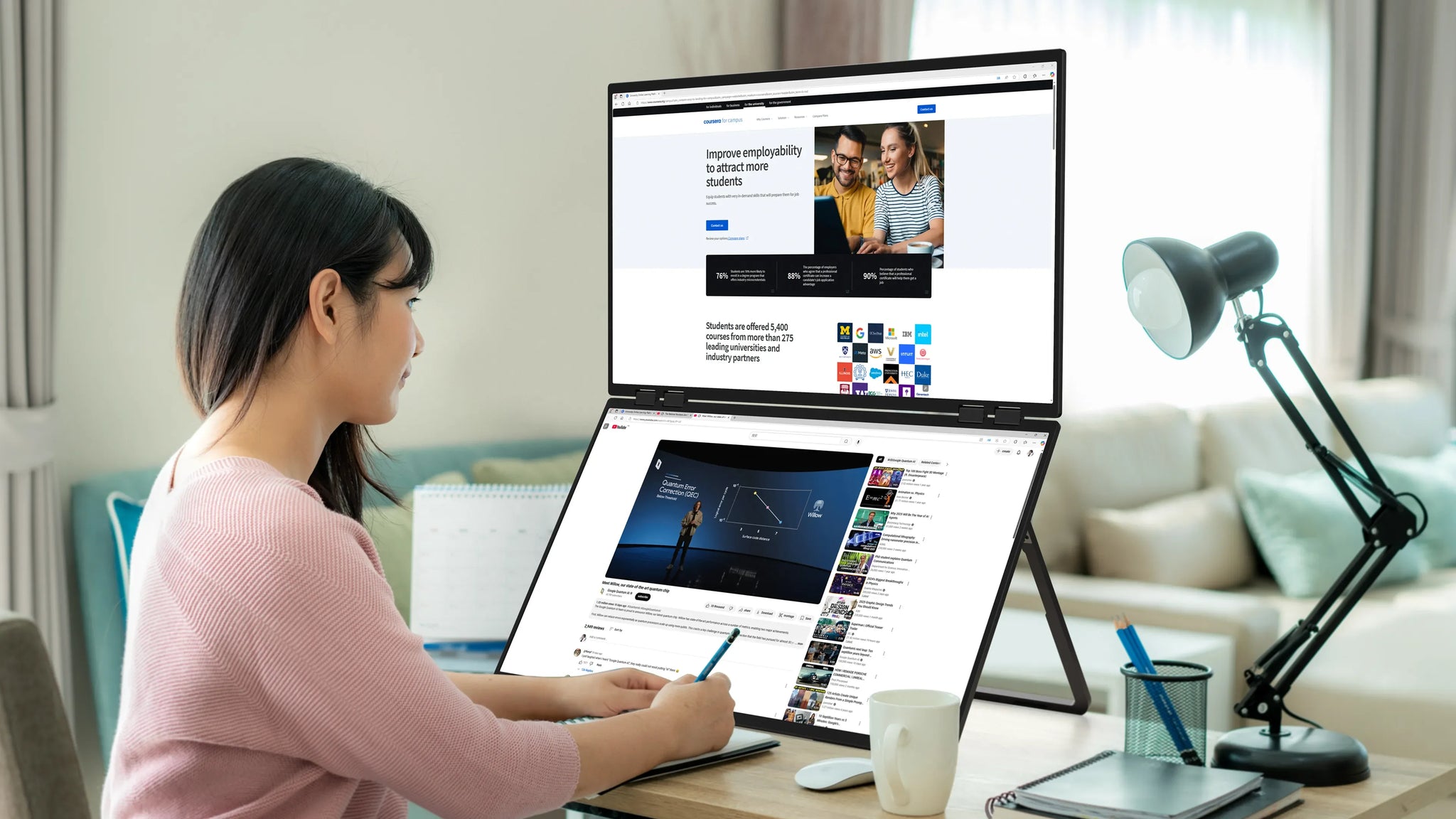 23.8" 100Hz Dual Screen Stacked Computer Monitor 1080P HDR 360° Folding Triple Portable Display for Laptop PC Phone Game Console - Limetastore