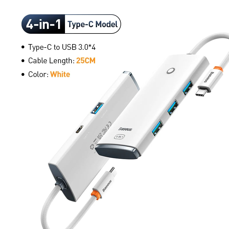 Baseus 4‑in‑1 USB‑C Hub | Type‑C to 4× USB 3.0 5Gbps Splitter Adapter for Laptop & PC