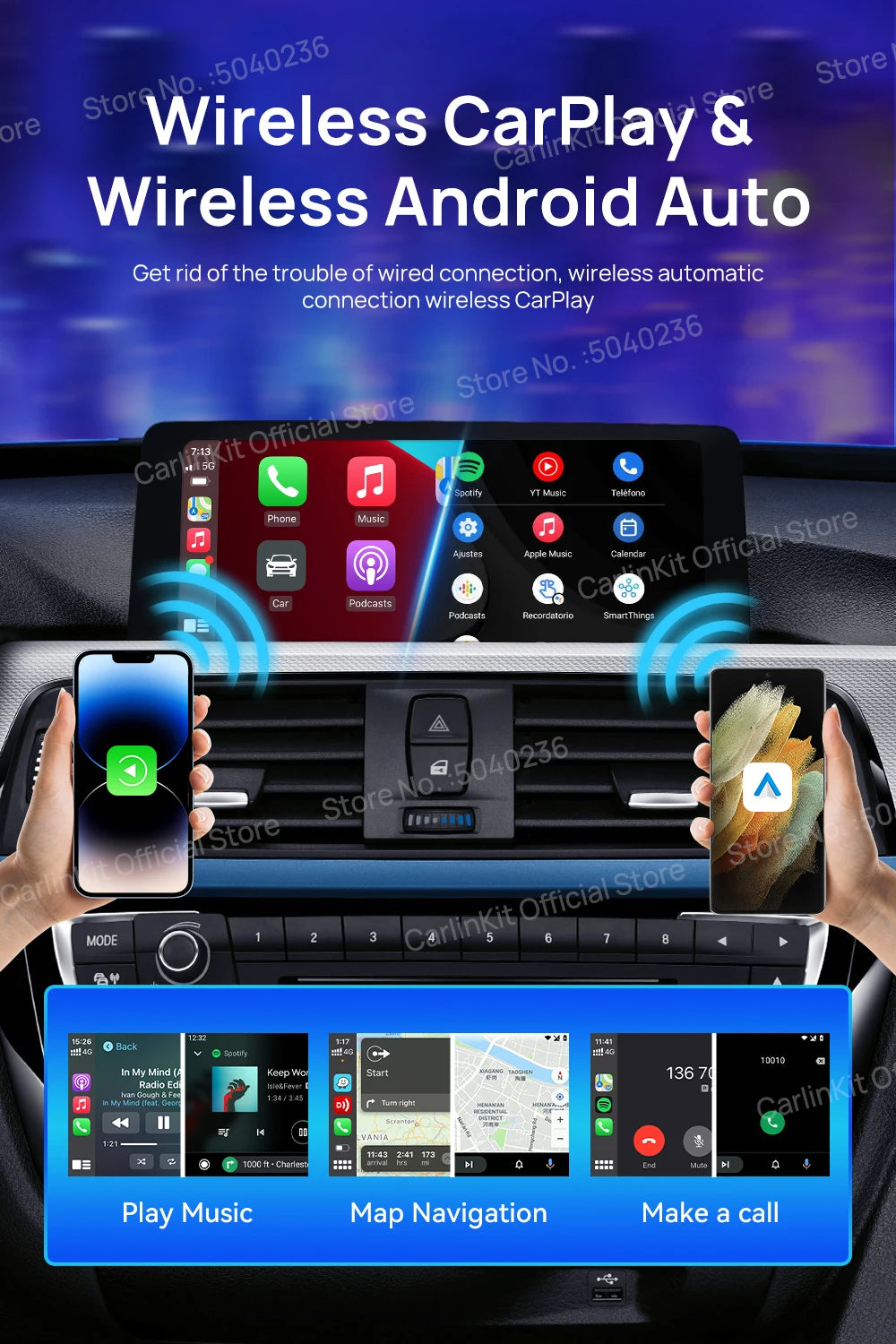 CarlinKit Android 13 SM6225 8-jedrni brezžični CarPlay AI Box