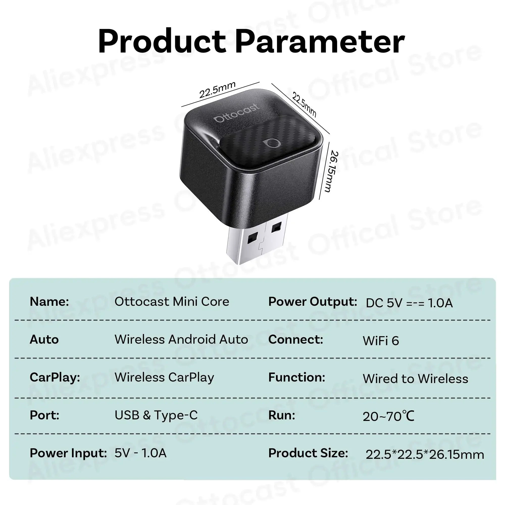 Brezžični adapter OTTOCAST Mini Core za CarPlay in Android Auto